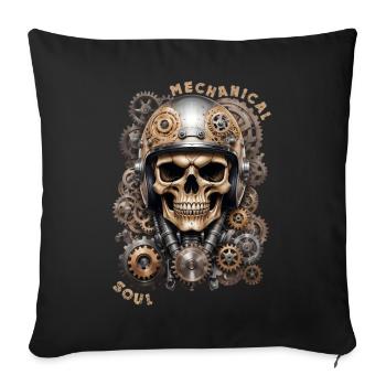 Biker tête de mort skull steampunk mécanique moto - Housse de coussin décorative 45 x 45 cm - noir - Devant