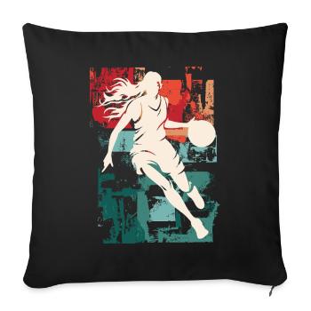 basket-ball femme basketteur joueur de basket-ball - Housse de coussin décorative 45 x 45 cm - noir - Devant