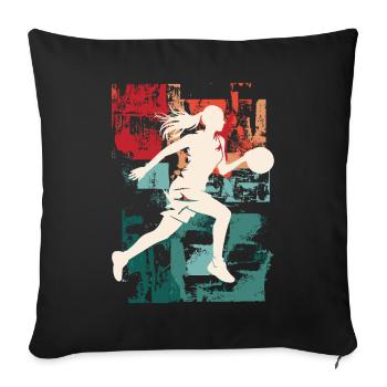 basket-ball femme basketteur joueur de basket-ball - Housse de coussin décorative 45 x 45 cm - noir - Devant