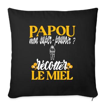 Papou t-shirt apiculteur retraité abeille humour - Housse de coussin décorative 45 x 45 cm - noir - Devant