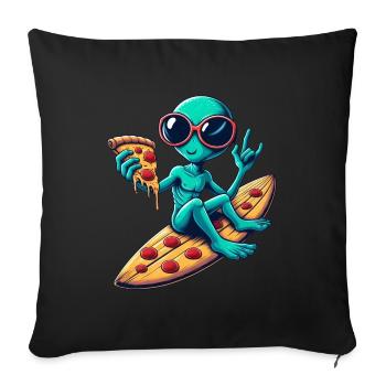 Alien alien surfer surfing pizza - Sofa pillowcase 17,3'' x 17,3'' (45 x 45 cm) - black - Front