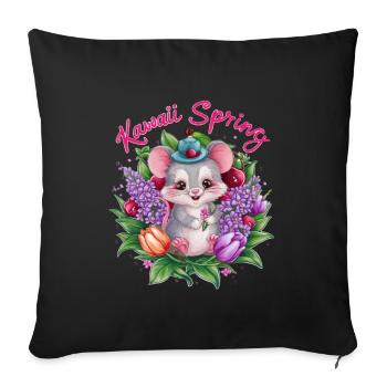 Mouse with cherries and magnificent tulips - Sofa pillowcase 17,3'' x 17,3'' (45 x 45 cm) - black - Front