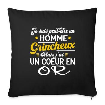 Grincheux grognon coeur en or. Cadeau homme humour - Housse de coussin décorative 45 x 45 cm - noir - Devant
