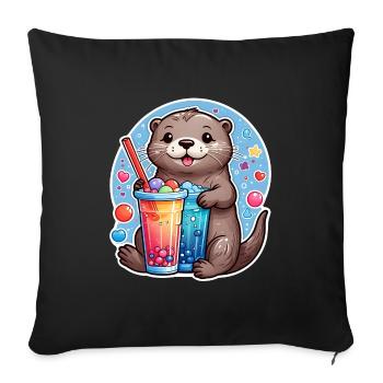 Petite loutre mignonne buvant de la limonade - Housse de coussin décorative 45 x 45 cm - noir - Devant
