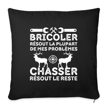 Bricoler et chasser humour bricoleur chasseur. - Housse de coussin décorative 45 x 45 cm - noir - Devant