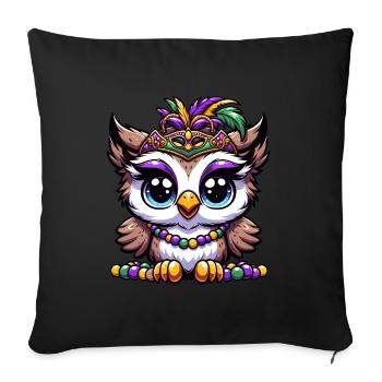 Mardi Gras Eule: Perlen und Maske - Sofakissenbezug 45 x 45 cm - Schwarz - Vorne