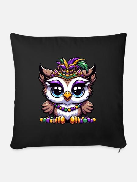 Mardi Gras Eule: Perlen und Maske - Sofakissenbezug 45 x 45 cm - Schwarz