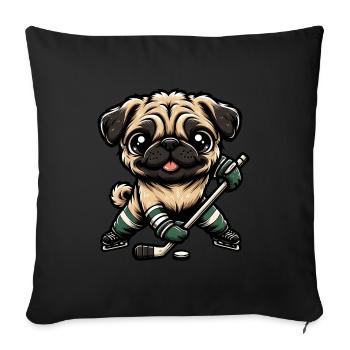 Ice hockey pug, dog in player outfit - Sofa pillowcase 17,3'' x 17,3'' (45 x 45 cm) - black - Front