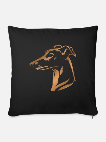 Windhund Whippet, Hundekopf, Zeichnung bronze - Sofakissenbezug 45 x 45 cm - Schwarz