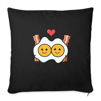 Fried eggs in love with bacon - couple with heart - Sofa pillowcase 17,3'' x 17,3'' (45 x 45 cm) - black - Front