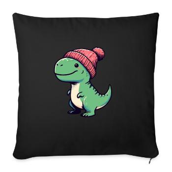 Green T-Rex Dino Dinosaur with Beanie Hat - Sofa pillowcase 17,3'' x 17,3'' (45 x 45 cm) - black - Front