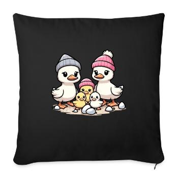 Ducks Family Father Mom Three Kids Hat - Sofa pillowcase 17,3'' x 17,3'' (45 x 45 cm) - black - Front