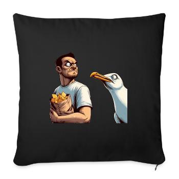 Duel d’homme avec des jetons contre une mouette - Housse de coussin décorative 45 x 45 cm - noir - Devant