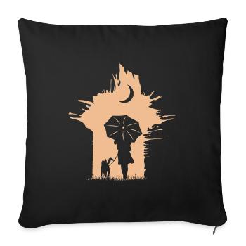 Mum silhouette with dog in rain umbrella - Sofa pillowcase 17,3'' x 17,3'' (45 x 45 cm) - black - Front