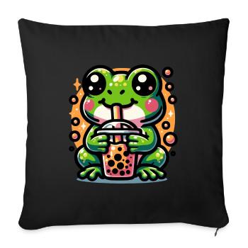 Bubble Tea Grenouille Boba Tea Kawaii Cadeau - Housse de coussin décorative 45 x 45 cm - noir - Devant