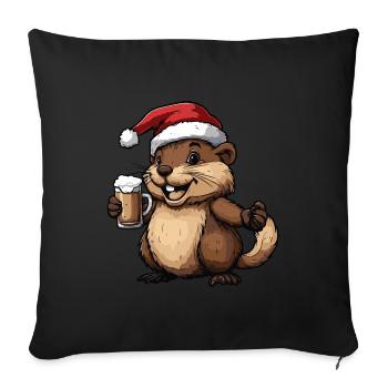 Biber Weihnachten Bier Lustig - Sofakissenbezug 45 x 45 cm - Schwarz - Vorne
