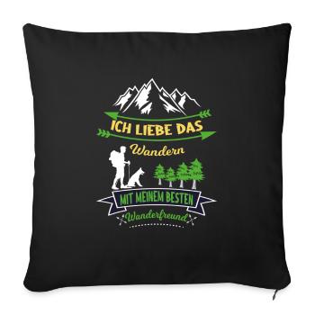 Ich liebe Wandern mit Hund Wanderer Schäferhund - Sofakissenbezug 45 x 45 cm - Schwarz - Vorne