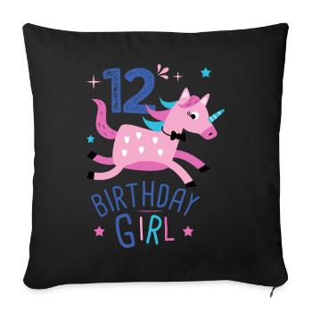 12 th birthday girl 12 years licorn unicorn - Sofa pillowcase 17,3'' x 17,3'' (45 x 45 cm) - black - Front