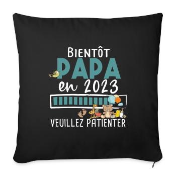 Papa 2023 Père Bébé Naissance Parent Fils Fille - Housse de coussin décorative 45 x 45 cm - noir - Devant
