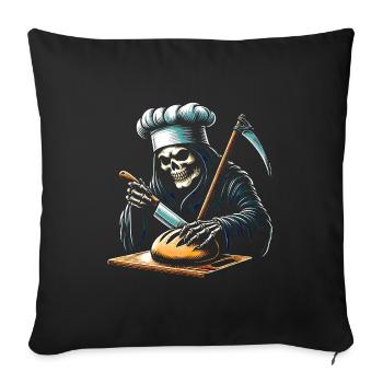 Crâne squelette faucheur coupe le pain - Housse de coussin décorative 45 x 45 cm - noir - Devant