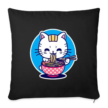 Cute Cat Eats Ramen - Anime - Manga - Sofa pillowcase 17,3'' x 17,3'' (45 x 45 cm) - black - Front