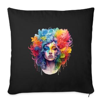 Femme arc-en-ciel - Housse de coussin décorative 45 x 45 cm - noir - Devant