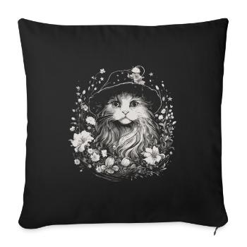 Chat Sorcier Cottagecore - Housse de coussin décorative 45 x 45 cm - noir - Devant