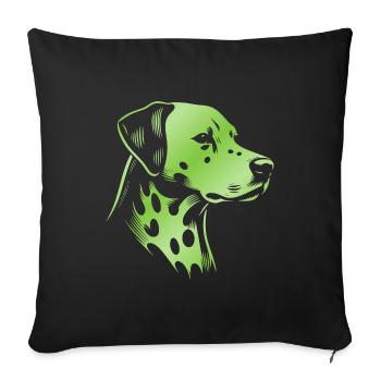 Dalmatien, tête de chien, dessin vert - Housse de coussin décorative 45 x 45 cm - noir - Devant