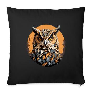Stolzer Uhu große Eule für Eulenfreunde - Sofakissenbezug 45 x 45 cm - Schwarz - Vorne