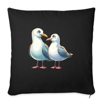 Deux mouettes amoureuses Couple Mouette Côte de la mer du Nord Amour - Housse de coussin décorative 45 x 45 cm - noir - Devant