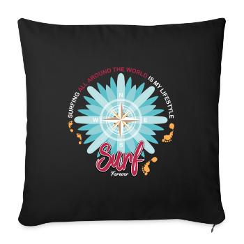 Travel across the world on a wave. - Sofa pillowcase 17,3'' x 17,3'' (45 x 45 cm) - black - Front