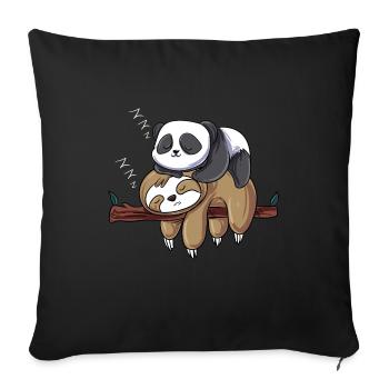 Panda Faultier Freundschaft Kawaii Chill Schlafen - Sofakissenbezug 45 x 45 cm - Schwarz - Vorne