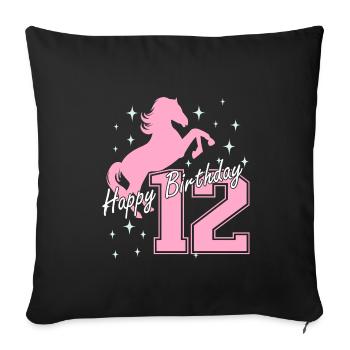 12. Geburtstag Reiten Pferd Reitstall - Sofakissenbezug 45 x 45 cm - Schwarz - Vorne