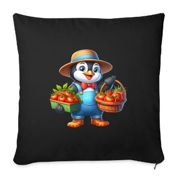 Gardener's penguin Proud harvest helper 🐧🌱 - Sofa pillowcase 17,3'' x 17,3'' (45 x 45 cm) - black - Front