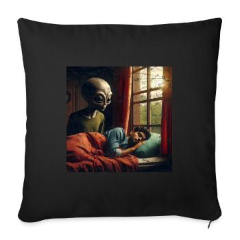 Un extraterrestre surveille un homme endormi - Housse de coussin décorative 45 x 45 cm - noir - Devant