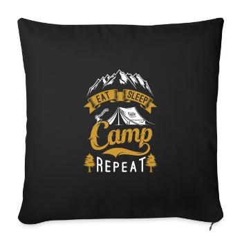 Eat sleep camp repeat - Sofa pillowcase 17,3'' x 17,3'' (45 x 45 cm) - black - Front