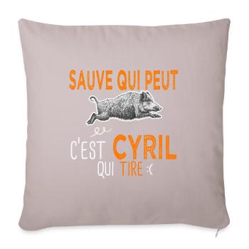 Cyril c est cyril qui tire Humour Chasseur - Housse de coussin décorative 45 x 45 cm - taupe clair - Devant