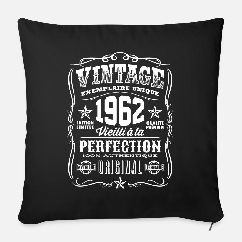 Vintage 1962 Cadeau Anniversaire 57 Ans - Housse de coussin décorative 45 x 45 cm - noir