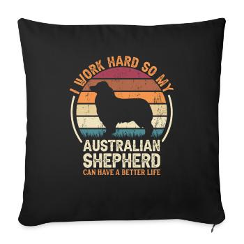 Travaillez dur - Retro Australian Shepherd - Housse de coussin décorative 45 x 45 cm - noir - Devant