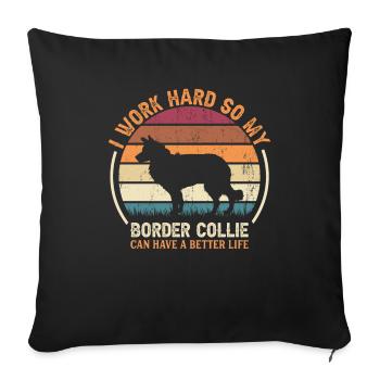 Travaillez dur - Retro Border Collie - Housse de coussin décorative 45 x 45 cm - noir - Devant