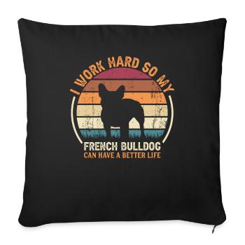 Work Hard - Retro French Bulldog - Sofa pillowcase 17,3'' x 17,3'' (45 x 45 cm) - black - Front