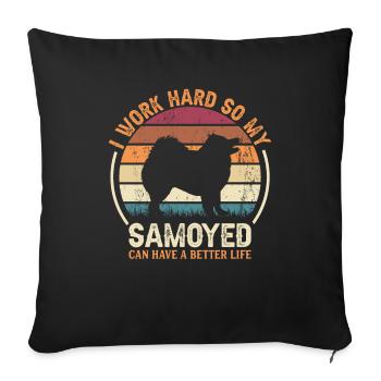 Hart Arbeiten - Retro Samoyed - Sofakissenbezug 45 x 45 cm - Schwarz - Vorne
