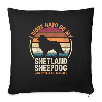 Travaillez dur - Retro Shetland Sheepdog - Housse de coussin décorative 45 x 45 cm - noir - Devant