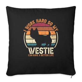 Work Hard - Retro Westie - Sofa pillowcase 17,3'' x 17,3'' (45 x 45 cm) - black - Front
