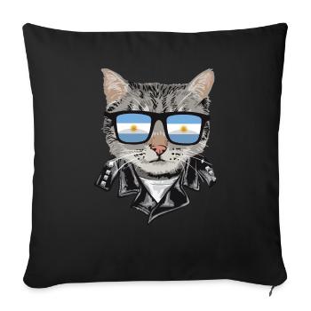 Cat sunglasses with Argentina flag - Sofa pillowcase 17,3'' x 17,3'' (45 x 45 cm) - black - Front