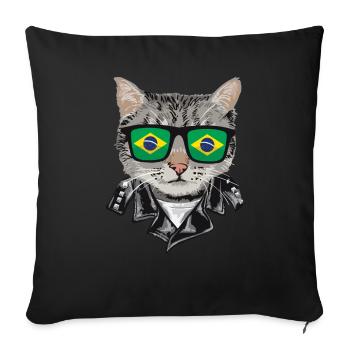 Cat Brazil Flag Lunettes de soleil - Housse de coussin décorative 45 x 45 cm - noir - Devant