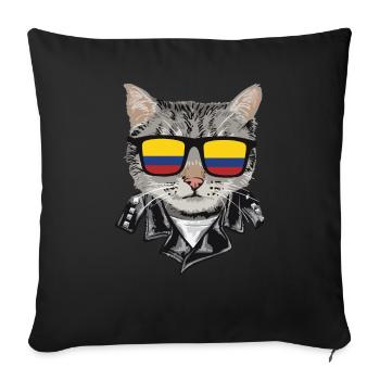 Cat sunglasses with Colombia flag - Sofa pillowcase 17,3'' x 17,3'' (45 x 45 cm) - black - Front