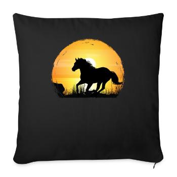 Coucher de soleil - Quarter Horse - Housse de coussin décorative 45 x 45 cm - noir - Devant