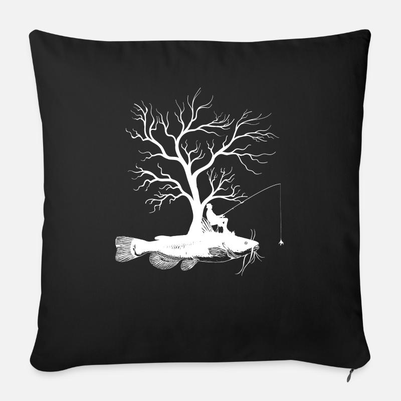 Arbre graphique - Poisson-chat - Housse de coussin décorative 45 x 45 cm - noir