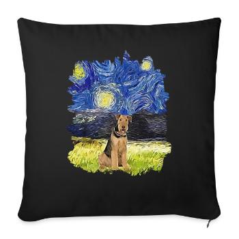 Nuit étoilée - Airedale Terrier - Housse de coussin décorative 45 x 45 cm - noir - Devant